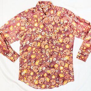 Tem Tex Vintage Mens Western 1970s Shirt Pearl Snap Cowboy Rodeo Groovy Floral